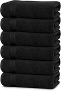 Linteum Textile Supply Luxury Hair Towels 100% Ring Spun Cotton Towel for Women, Men, Kids | 20x40 inches Quick Dry Towels for Gym, Beauty, Spa, Salon | Pack of 6 | Black | Superior Soft Touch