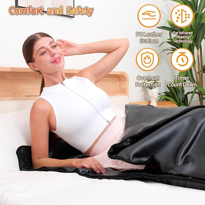Infrared Sauna Blanket for Home: Portable Far Infrared Heating Blanket for Full Body Detox & Relaxation – Adjustable 95-167℉ & 20-60 Min Timer 71 x 31.5Inch Premium PU Leather