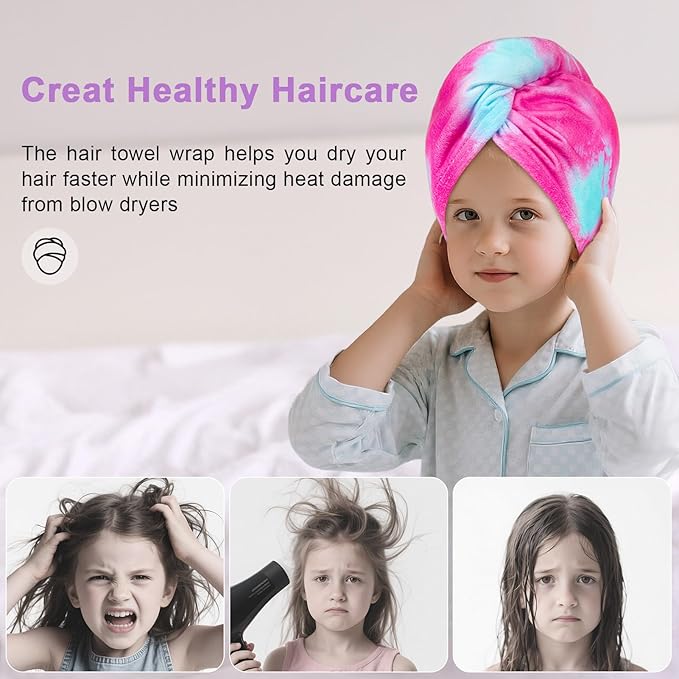 Unicorn Castle Microfiber Hair Towel for Kids 2Pack Hair Wrap Towels Absorbent Hair Drying Towel Wrap Hair Turbans for Curly Thick Hair,Pink Purple