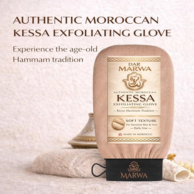 Moroccan Kessa Exfoliating Glove – Soft Hammam Exfoliating Mitt – Dead Skin Remover for Sensitive & Delicate Skin – Body Exfoliator – Made in Morocco