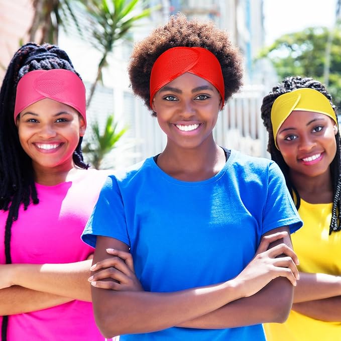 Xuhal 4 Pieces Mesh Hair Wraps for Black Women's Natural Hair - Sleeping Cap, Spa Headbands, Face Wash Nets (Orange, Yellow, Pink, Rose Red)