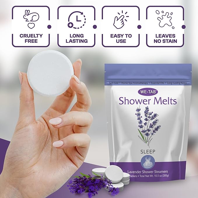 Shower Steamers 10-pk with Essential Oil Aromatherapy to Unwind and Sleep, Long Lasting Lavender Scent, No Stain or Artificial Dye, for Relaxation, Stress Relief and Self Care Gift for Everyone!