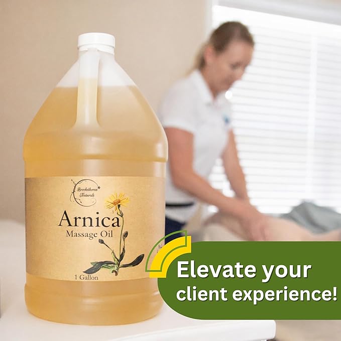 Brookethorne Naturals Arnica Massage Oil for Massage Therapy | Arnica Montana & Lemongrass Essential Oil – All Natural Supports Active Lifestyles – Paraben Free, Made in USA – 1 Gallon