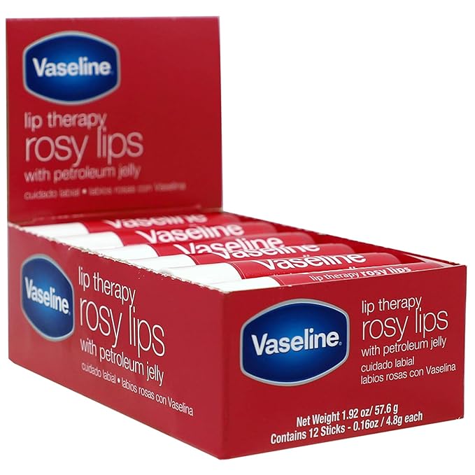 Vaseline Lip Rosy, Fast-Acting Nourishment, Ideal for Chapped, Dry, Cracked, or Damaged Lips, Lip Balm,12 Sticks, 1 Box (Pack of 6)