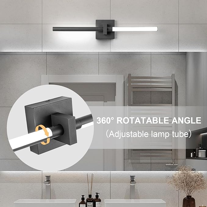 EDISLIVE Modern Dimmable LED Vanity Light 360° Rotatable Bathroom Vanity Wall Lighting Fixtures, 23.2 in Mirror Wall Sconce Fixtures for Bathroom Bedroom Makeup Living Room,6000K(Black)