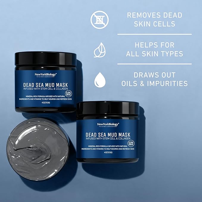 New York Biology Dead Sea Mud Mask for Face, Body | with Stem Cell and Collagen | Spa Quality Pore Refiner for Oily Skin | Natural Skincare for Women, Men | Tighten Skin | 4 oz