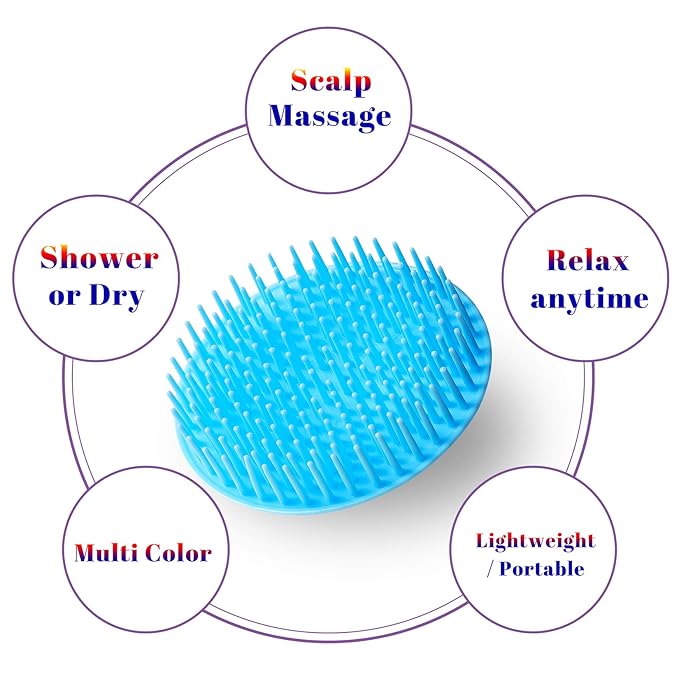 2Pack Hair Scalp Exfoliator Brush Dandruff Cleaning Brush, Flexible Scalp Massager, Shower Shampoo Brush for Home, Office, Travel and Pets-Pink/Blue