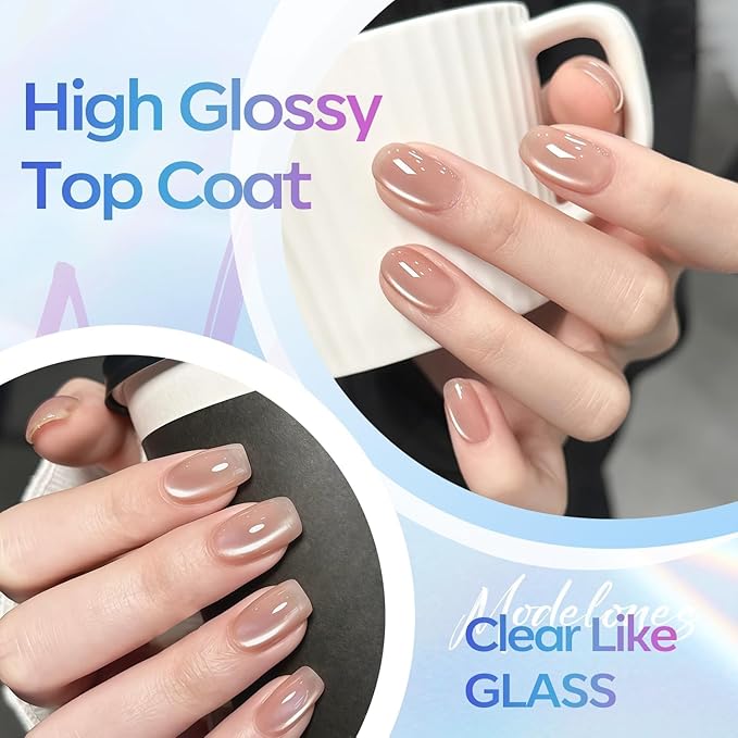 modelones Gel Top Coat, 15ml No Wipe Gel Nail Polish High Gloss Top Coat Shiny Long Lasting Clear Top for Acrylic Nails, Need U V/LED Lamp for Home DIY Gift Spring Easter's Manicure Salon