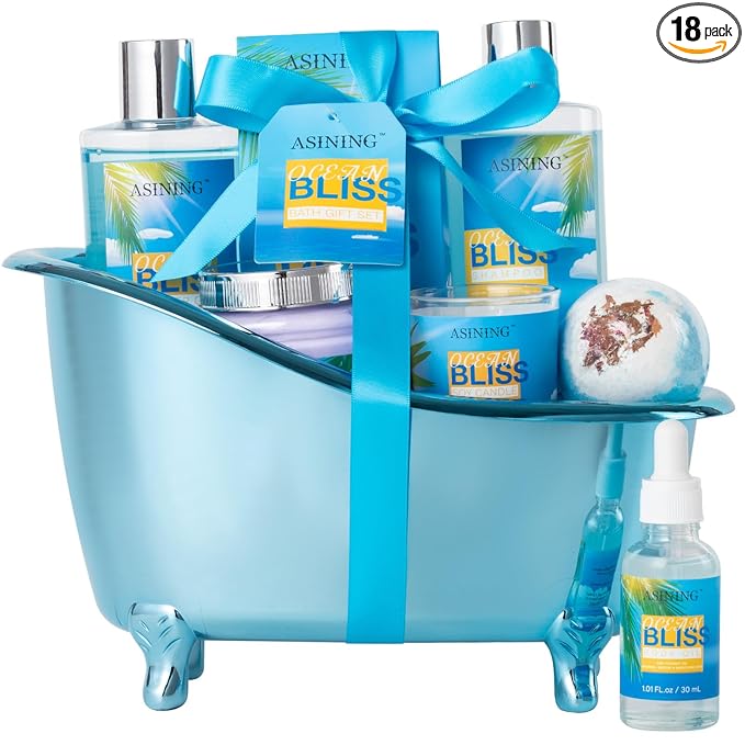 Gift Baskets for Women Spa Gift Baskets for Men Bath and Body Gift Set for Her, Ocean Bliss scents Lotion Spa Gifts for Women Bath Gift for Her or Him Body care gifts Home Spa Kit BathTub