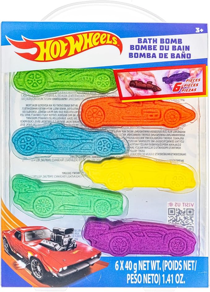 Hot Wheels 6 Piece Bath Bombs for Kids, Bubble Gum Scented, Bath Toys for Kids, Ages 3+, by Townley Girl