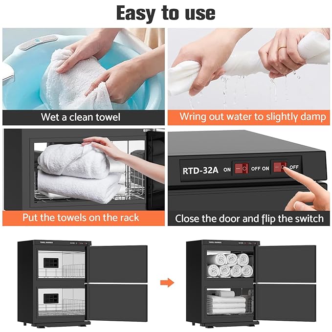 Kikihouse Hot Towel Warmer, 32L Large Capacity Hot Towel Cabinet, Facial Towel Warmers with Clip & Stainless Steel Rack & Water Drip Tray, Fits 80 Towels, for Spa, Salon, Esthetician