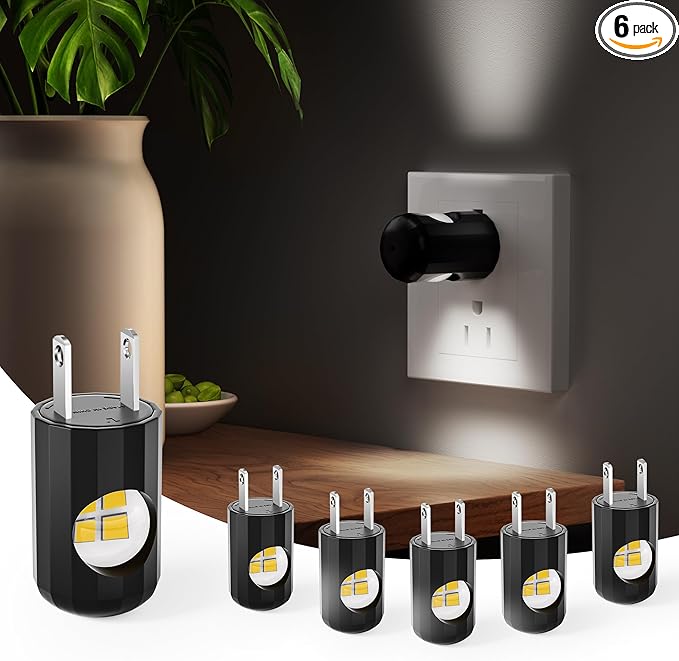 TSEXES Plug-in LED Night Lights,Automatic Night Lights Plug into Wall,Dusk to Dawn Sensor 4000K,Bathroom, Hallway, Bedroom,Kitchen, Stairways, Non-Dimmable,6 Pack