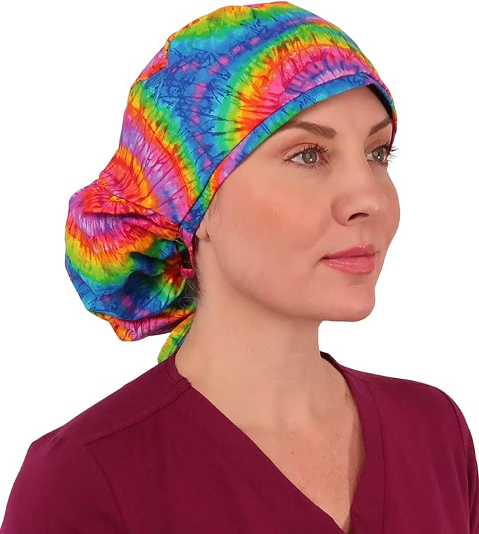 Sparkling EARTH Big Hair Ponytail Classic Surgical Style Scrub Working Cap - Made in The USA!!!
