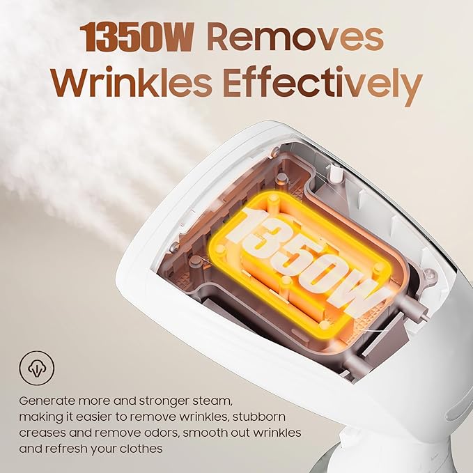 Portable Hand Held Steamer for Clothes - 1350W Handheld Clothes Steamer, 15S Rapid Heating, Garment Wrinkle Remover Fastly Make Clothes Soft, Large-Capacity Iron for Hotels/Travel, Mother's Day