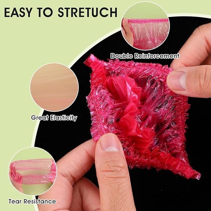 100 Pcs Rose Red Disposable Shower Caps,Shower Caps for Women Plastic Shower Caps Shower Hat Large Shower Cap Elastic Hair Cap for Home Use Hotel Spa and Hair Salon,Bathing Accessories,Personal Care