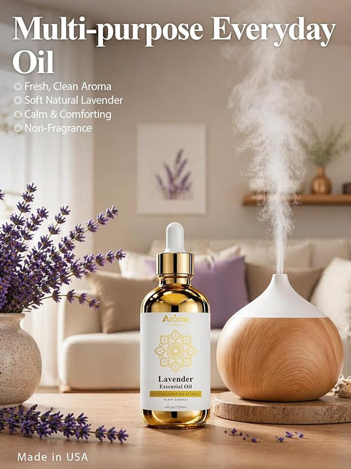 100% Pure Lavender Essential Oil 4 fl oz - Essential Oils for Skin & Diffusers & Home Care, Candle Making, Gifts for Women - Lavender Essential Oil for Diffuser Helps Me Relax/Calming