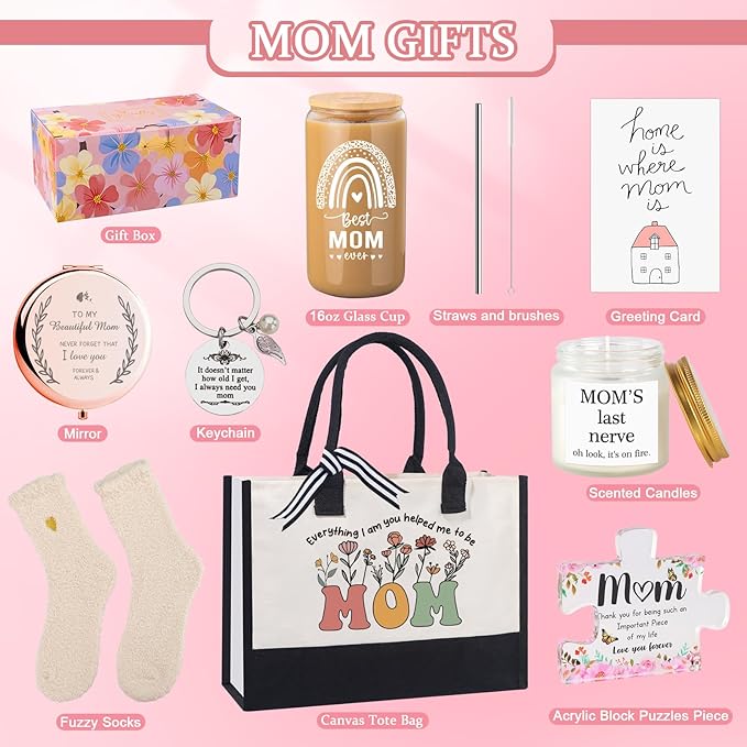 Ithmahco Mothers Day Birthday Gifts Basket for Mom from Daughter Son, Mom Gifts for Mothers Day, Birthday Gift Baskets for Mother Mama, Moms Gift Sets, Sentimental Mother's Days Presents for Moms