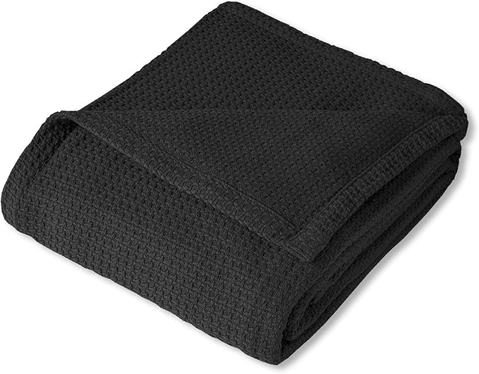 Sweet Home Collection 100% Fine Cotton Blanket Luxurious Weave Stylish Design Soft and Comfortable All Season Warmth, Full/Queen, Black