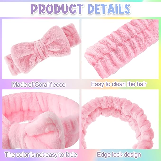 WILLBOND 48 Pieces Spa Headband Bulk Skincare Headbands Face Wash Makeup Hairband Bow Facial Washing Face Head Wraps Adjustable Soft Flannel Towel for Women Shower (Pastel)