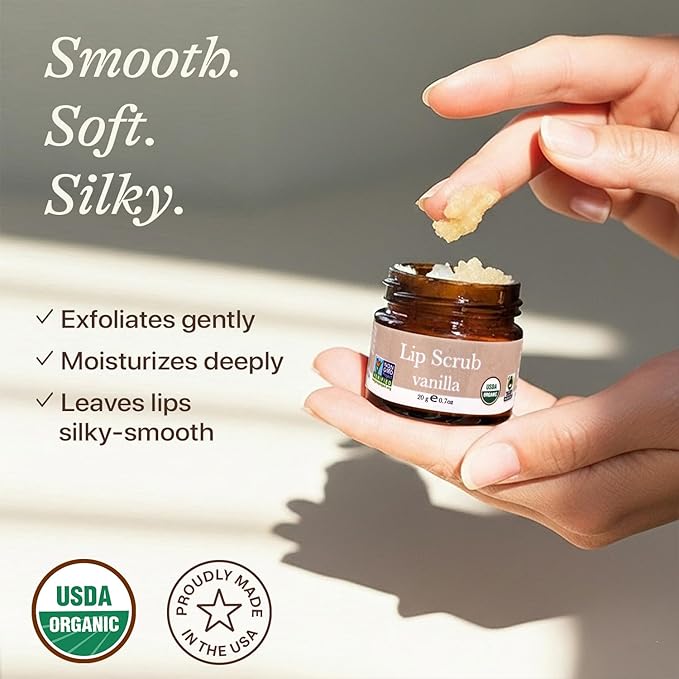 USDA Organic Lip Scrub Vanilla - USA Made with Natural Ingredients, Moisturizing Scrub Exfoliator for Dry Lips, Lip Sugar Scrubber Exfoliator for Smooth Lips, Small Beauty Gifts