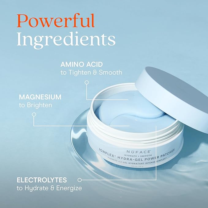 NuFACE IonPlex Hydra-Gel Power Under Eye Patches - Gel Under Eye Mask for Puffy Eyes & Dark Circles - Cooling Wrinkle Patches & Hydrating Treatment Pads to Energize, Brighten & Tighten (60 Count)