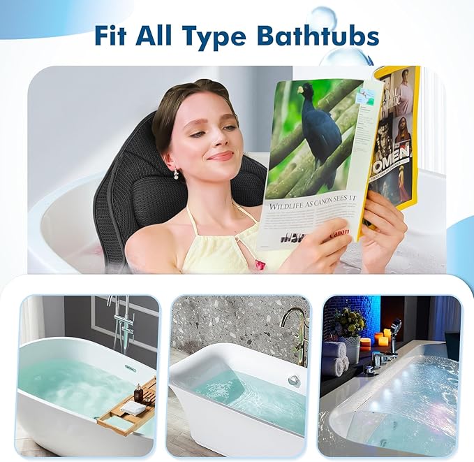 Poemland Full Body Bath Pillow for Tub-Extra Thick Bathtub Pillow with Head & Neck Support, Luxury Tub Pillow for Comfort, Non-Slip Bath Cushion for Women, Men & Seniors, Bathroom Accessories