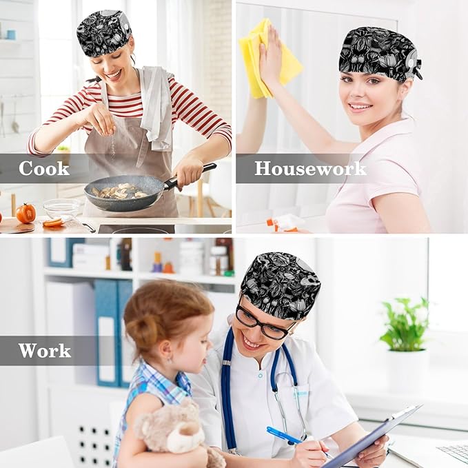 Scrub Cap, Nurse Hat, Surgical Cap with Hair Scrunchy