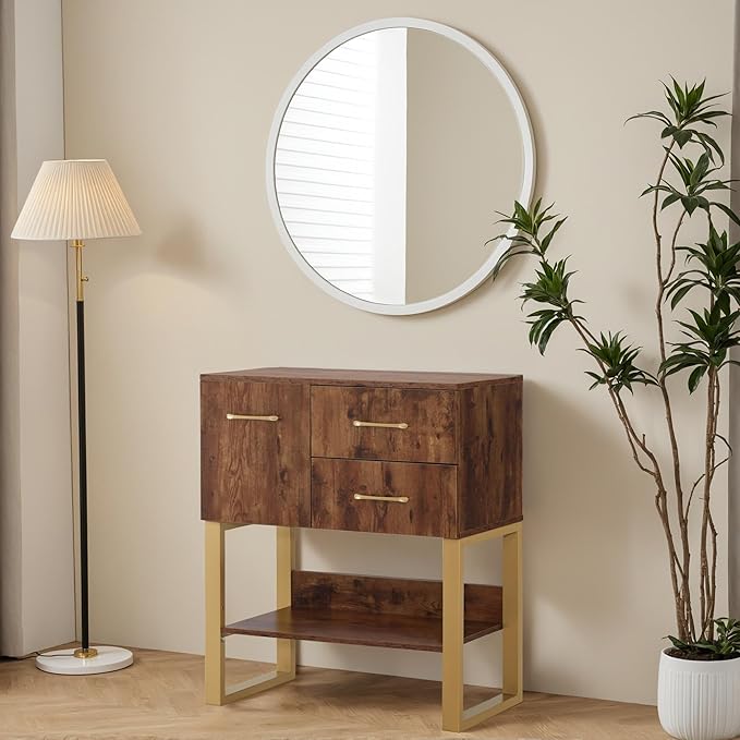 BarberPub Styling Barber Station, Wall Mount Storage Cabinet, Salon Equipment for Hair Stylist, Spa Beauty Makeup Organizer, 31.4"(L) x 16.54"(W) x 35.71"(H) 3185 (Rustic Brown)