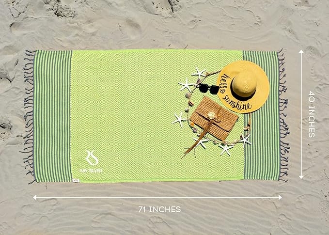 RAY SILVER Turkish Beach Towel – 100% Turkish Cotton 40"x71" Quick Dry Oversized Beach Towel Sand Free Lightweight Turkish Towel for Travel Camping Bath Sauna Beach Pool Gym Yoga