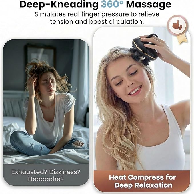Electric Scalp Massager, Head Scratcher Mimics Four-Finger Kneading Massage,Rechargeable&Waterproof,Pets Massager