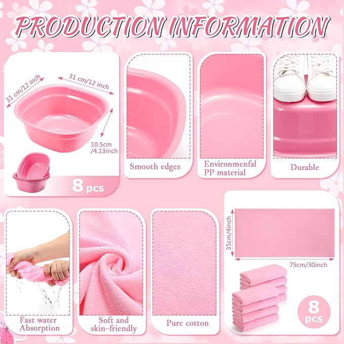 Jeyiour 72 Pcs Foot Spa Set for Girls Include Foot Tub Washbasin Hand Towels Spa Kit Accessories for Party