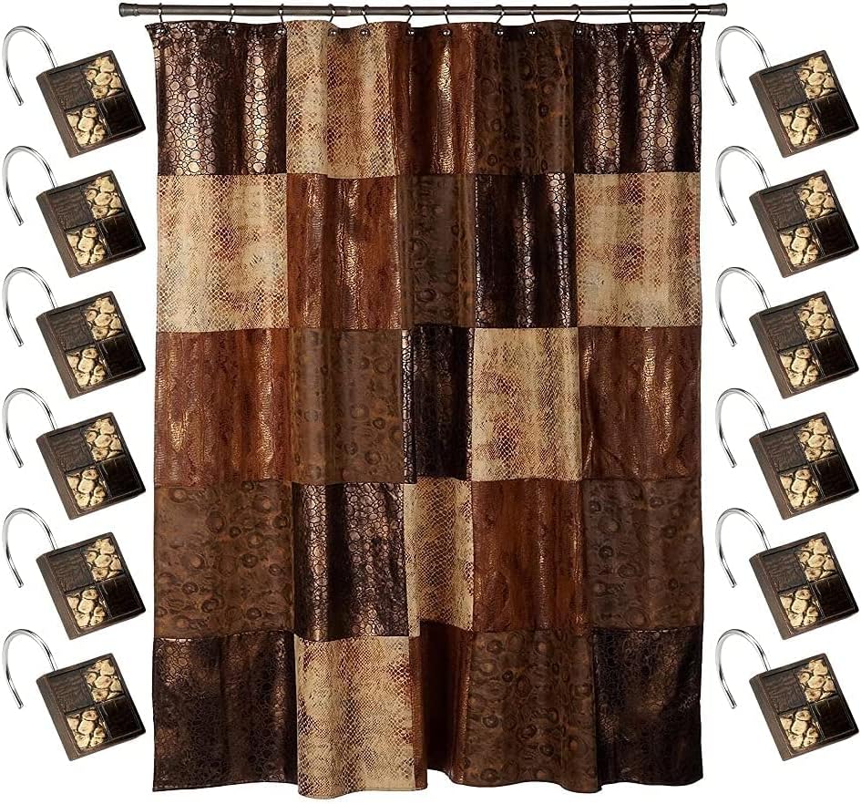 Zahari Home 13pc Zambia Animal Shower Curtain Set & Hooks - Classic Fabric Shower Curtain - Unique Western Country Design by ZahariHome