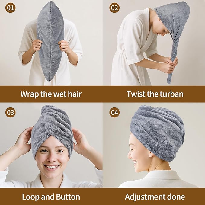Hair Towel Wrap for Women - 3 Pack Plush Yarn Turbo Twist Hair Towels, Highly Absorbent Turban Towel for Wet Hair, Quick Drying Plopping Towels for Long Thick Curly Hair