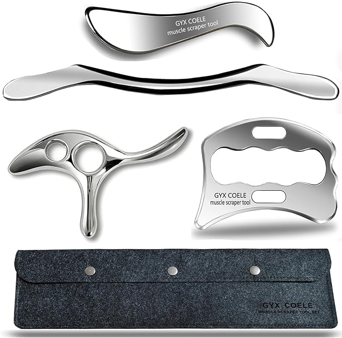 4 in 1 Muscle Scraper Tool Set, Stainless Steel IASTM Scraping Tools for Physical Therapy, Point Trigger Point Massage Tool for deep Tissue Pain Relief