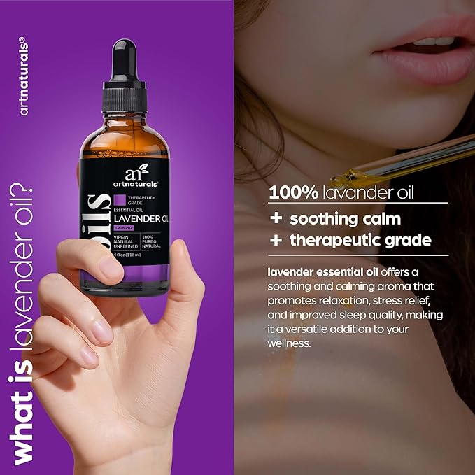 artnaturals 100% Pure Lavender Essential Oil - (4.0 Fl Oz / 118ml) - Premium Undiluted Therapeutic Grade Natural from Bulgaria - Aromatherapy for Diffuser, Skin and Hair Growth