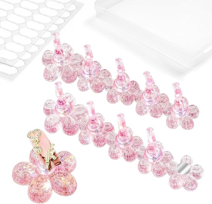 Nail Stand for Press On Fake Nails Painting Display Practice, Powerful Magnetic Nail Holder for Diy Design, Single Flower Nail Stand with 200 PCS Double-Sided Tapes, Nail Tools for Home Salon