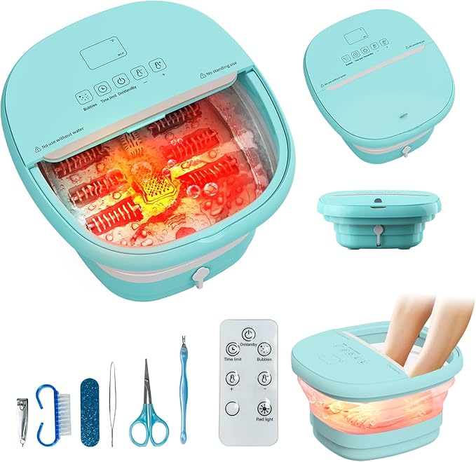 Pedicure Foot Spa with Bubble and Heat,Collapsible Foot Soaking Tub with Remote Control,Pedicure Tools for Feet,Foot Bath Soak Tub Gift for Women/Men,Mom/Dad