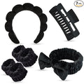 7 Pcs Spa Set, Facial Headband and Wristband Set, Skincare Accessories, College Style Girl Idea Gifts, Hair Accessories for Women and Girls (Black)