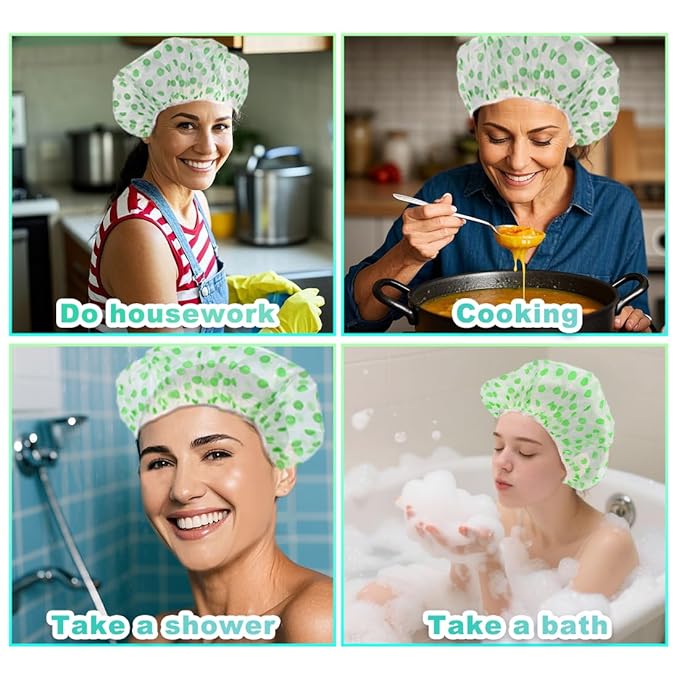 18 Pack Shower Caps for Women,Waterproof Reusable & Disposable Adjustable Bath Caps For Spa Long Hair Travel Saunas (Green)
