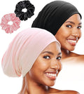 Sleep Cap Bonnet for Sleeping Black Women, Adjustable Cooling Ice Silk Lined Bonnet for Curly Braids Hair Cover Beanie Hat