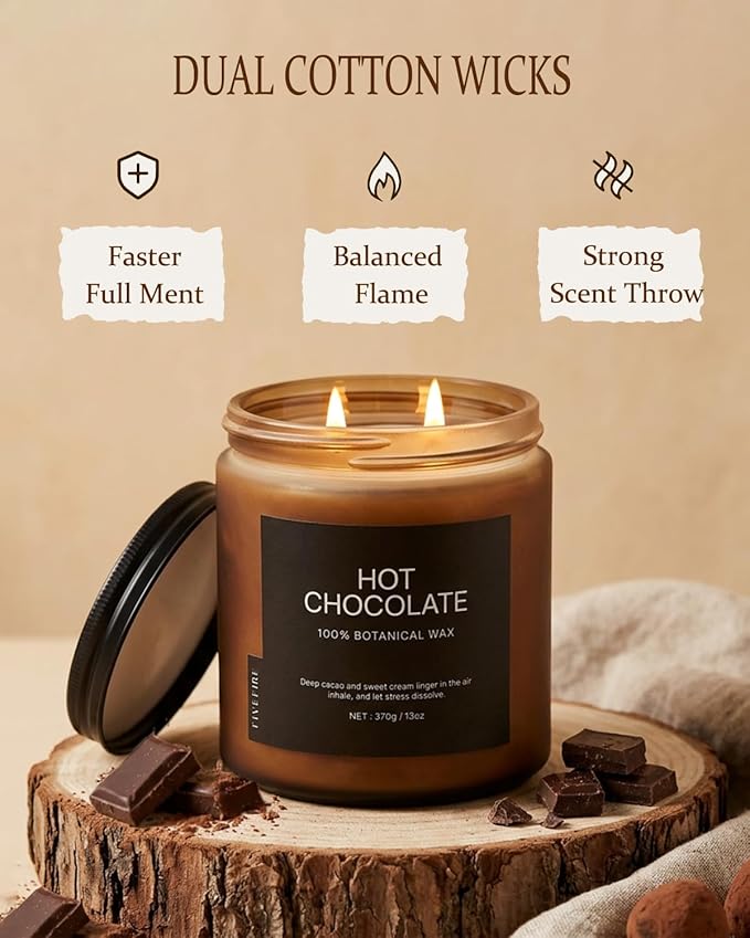 Hot Chocolate Home Scented Candles, 13oz Organic Soy Wax, 76-Hour Clean Burning, Natural Candles Non Toxic, Rich & Cocoa Gourmand Scent for Relaxation, Aromatherapy Housewarming Candle for Men Women