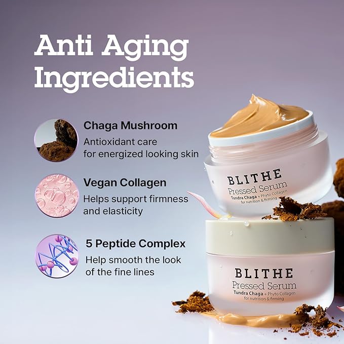 BLITHE Pressed Serum Tundra Chaga | Korean Moisturizer | Anti Aging & Skin Tightening Cream for Face | Night Cream For Woman Anti Aging, 0.91 fl oz