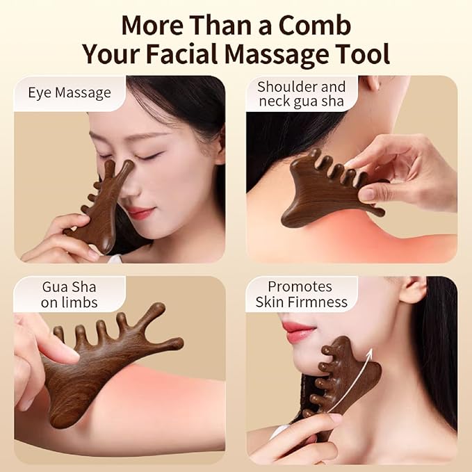 TAIHI Wooden Scalp Massager Comb, 100% Natural Wood Massage Comb for Hair Growth, Stress Relief, Multi-Function Gua Sha Tool for Head Face Neck, Anti-Static Wooden Comb for Women Men All Hair Types