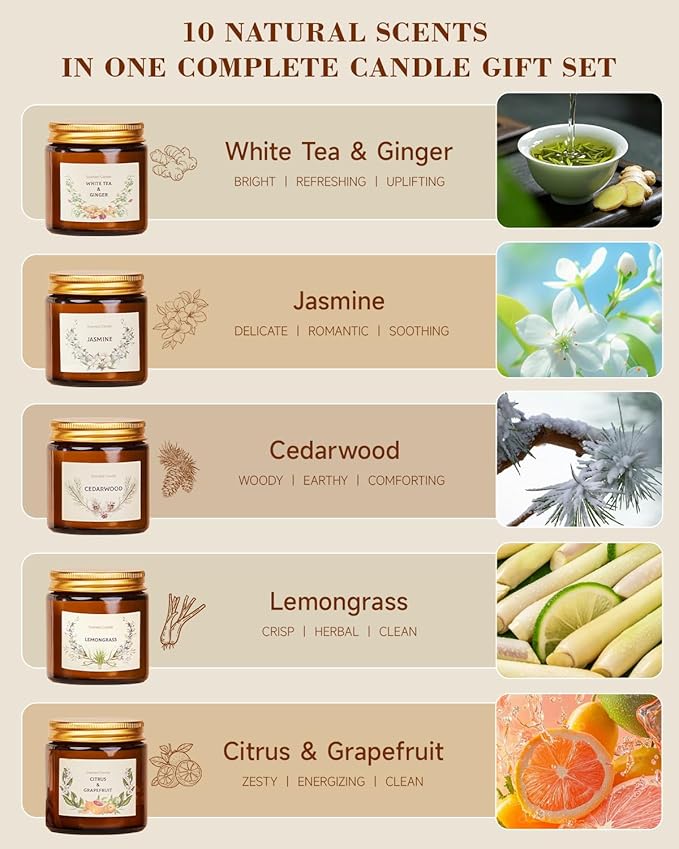 Scented Candles Set for Women Gifts, Soy Wax Candle 10 Pack, Long Lasting Aromatherapy Candles for Home, Birthday, Mother’s Day, Thanksgiving & Holidays