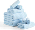8 Piece Bath Towel Set-2 Oversized Bath Sheets(35"x70"),2 Hand Towels,4 Washcloths-Extra Large Microfiber Towel Sets,Less Lint Highly Absorbent & Quick Dry Bath Towels for Bathroom Gym Pool,Blue