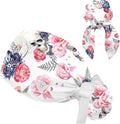 Ethnic Aztec Pattern Adjustable Scrub Cap Hat with Button, Working Hat Sweatband with Bow Hair Scrunchy for Woman
