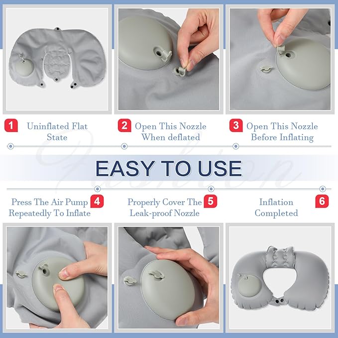 Colingmill 2 Pcs Inflatable Bath Pillows for Tub Bath Head and Neck U Shaped Blow up Full Body Travel Pillow with Adjustable Button Grey and Black Bath Tub Pillows for Airplanes Shower Spa