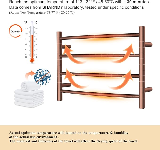 Towel Warmer ORB for Bathroom Wall Mounted Bath Towel Heater Plug-in Electric Heated Towel Rack Stainless Steel Curved Round Oil Rubbed Bronze Drying Rack ETW29 40W 16.54x23.62x5.51 inches