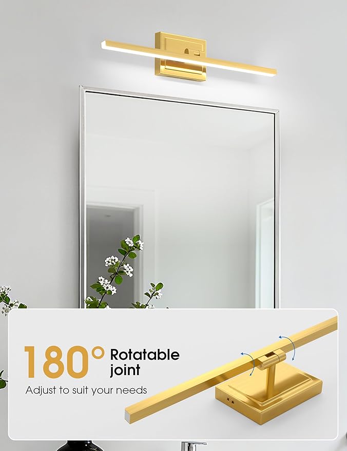 VOLISUN Bathroom Vanity Light 24 inch, 14W Dimmable 5CCT Led Bathroom Light Fixture Over Mirror, Gold Bar Vanity Light for Bathrooms-ETL Certificated