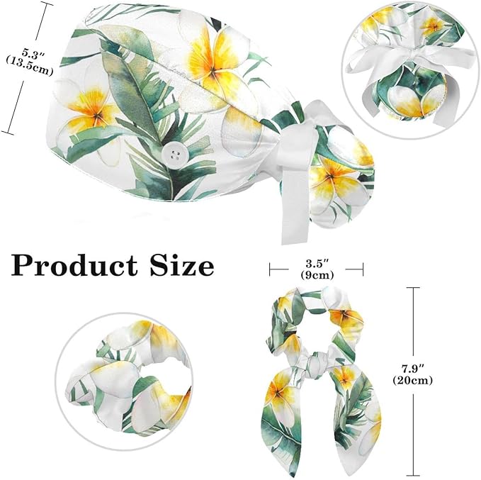 Ethnic Aztec Pattern Adjustable Scrub Cap Hat with Button, Working Hat Sweatband with Bow Hair Scrunchy for Woman